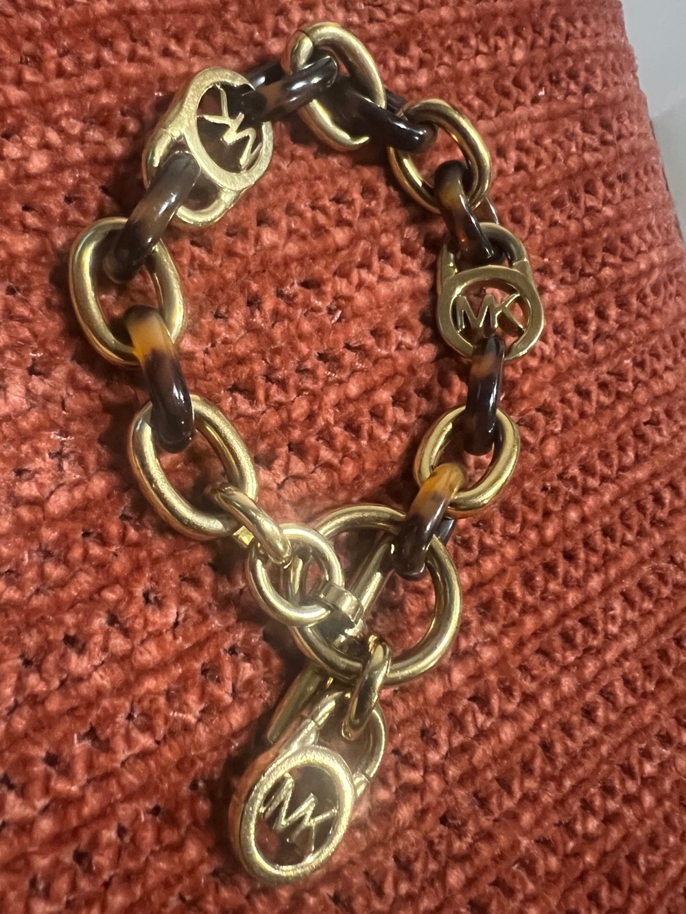 Michael Kors Gold and Tortoiseshell-Link Logo Charm Bracelet